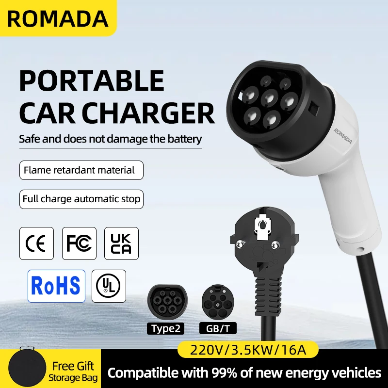 ROMADA 16A 3.5KW Type 2 EV Cha - Portable Ev Charger recension och pris